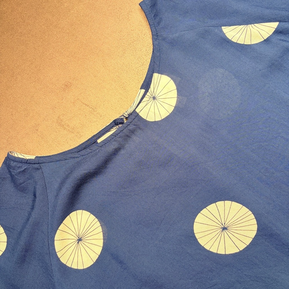 Porridge Peplum Top Womens Large Blue White Umbrella Print 3/4 Sleeve Rayon Boho